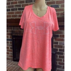 Under Armour Tech Twist V Neck Tee Women's Size M Orange Short Sleeve Athletic‎